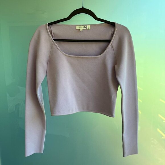 A.L.C. Lavender Long Sleeve Knit Crop Top - Picture 2 of 6